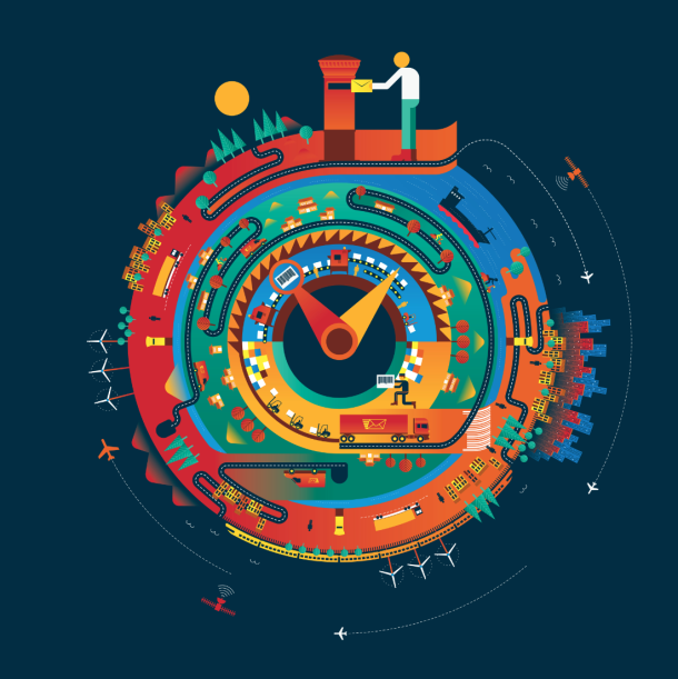 UPU magazine cover and feature illustrations